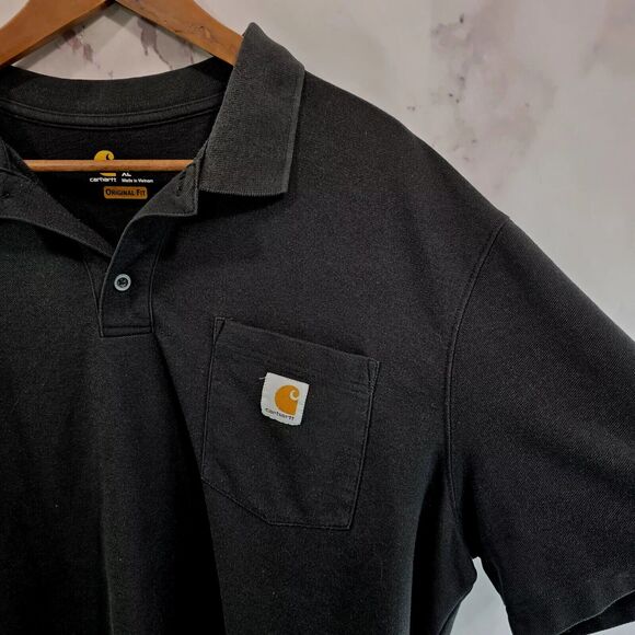 Carhartt Shirt Mens XL Black Polo Original Fit Cotton Button Short Sleeve - Picture 9 of 10